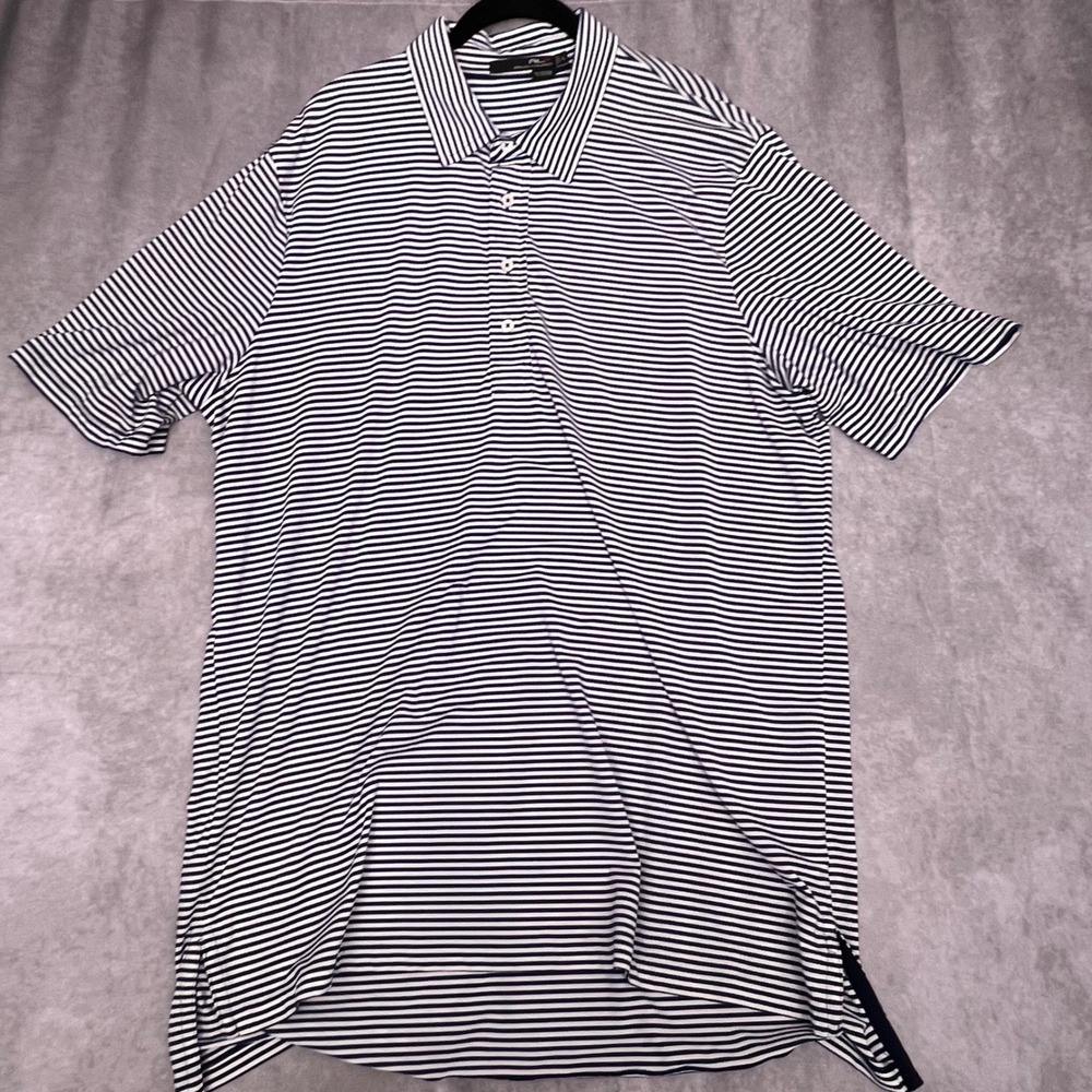 RLX Ralph Lauren Polo Shirt Mens XL Navy Blue Excellent Striped Performance Golf